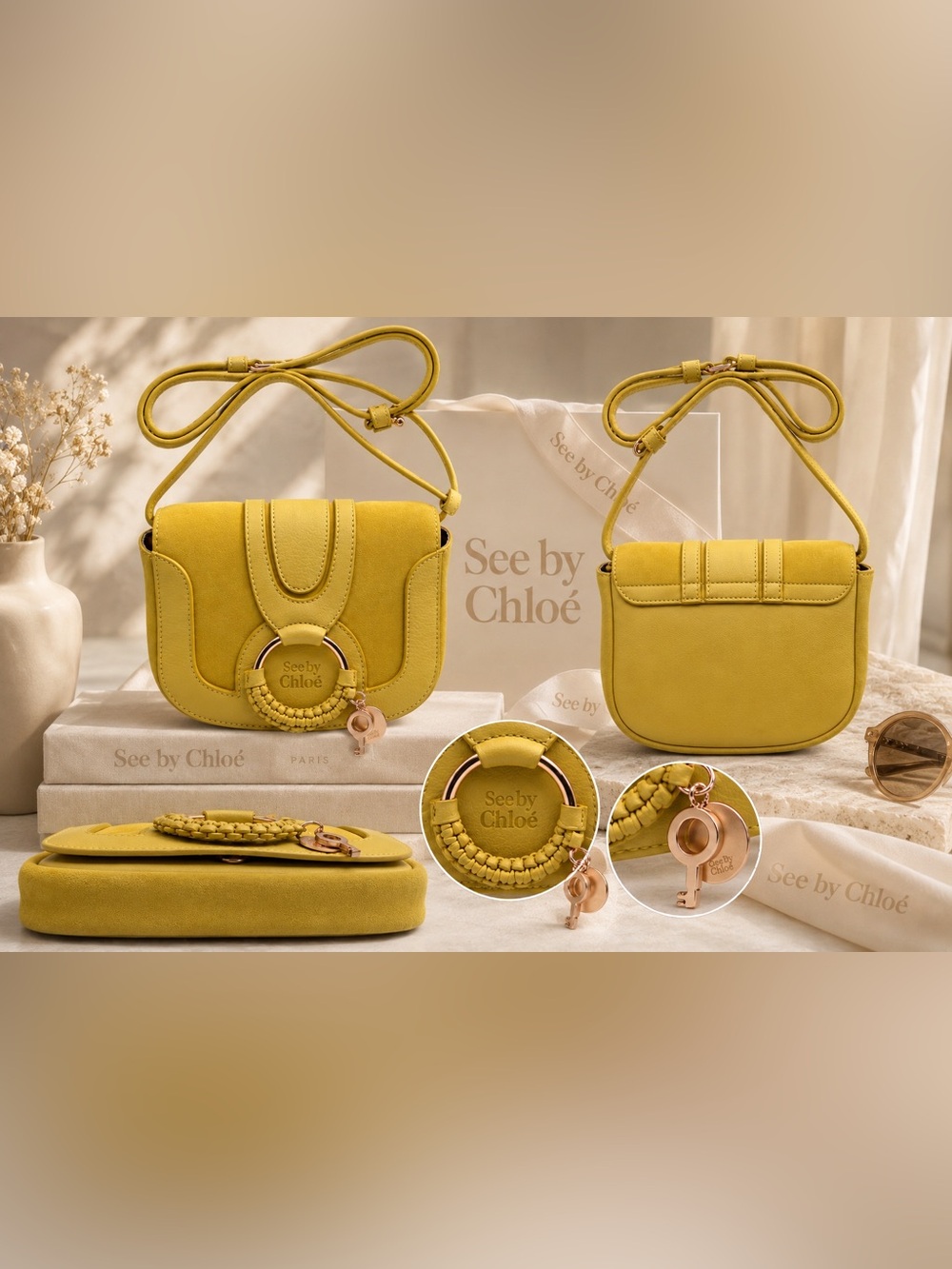 Rare NWT See By Chloé Yellow Suede & Leather Crossbody Saddle Bag 😊💫🌻🍋